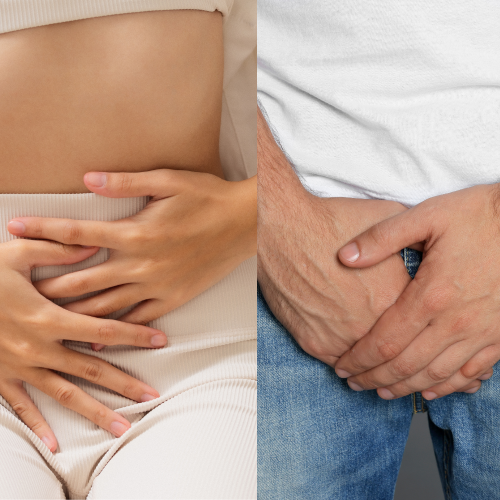 Persona tocando la parte baja del abdomen síntoma de dolor pélvico crónico