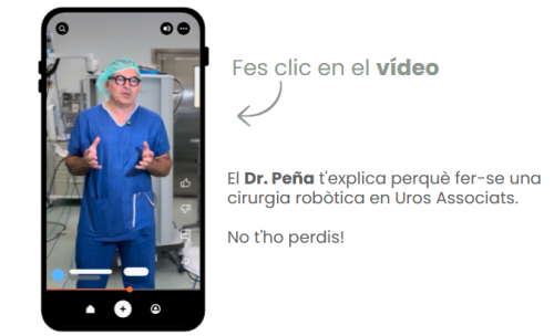 Es veu una pantalla de Iphone amb un reel de instagam on el Dr. Toño Peña explica sobre la cirugia robotica urologica